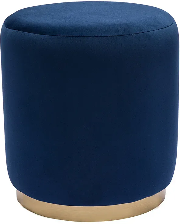 Pouf rond en velours bleu marine et métal doré D40 cm AMAYA