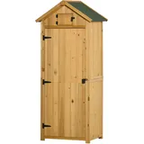 Gartenschrank Holz, Geräteschuppen Wetterfest 77x54,2x179cm, Gerätehaus Mit Tür, Satteldach, Geräteschrank Mit Böden, Werkzeugschrank Gartenschuppen Für Garten, Terrasse, Gelb+grün - Outsunny