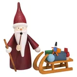 Seiffener Volkskunst eG Räuchermann Weihnachtswichtel mit Schlitten 16 cm rot