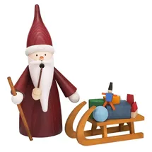 Seiffener Volkskunst eG Räuchermann Weihnachtswichtel mit Schlitten 16 cm rot