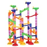 ZJchao Kugelbahn, 105 Stück Mehrfarbige Murmelbahn Marble Run Set mit 30 Glasmurmeln, Bausteine, Kugelbahn Lernspielzeug, Bausteinspielzeug, Konstruktionspielzeug für Kinder