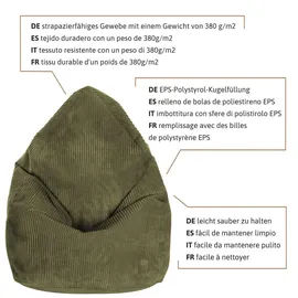 DreamRoots Sitzsack, Olivgrün, Textil, 70x105x70 cm, Oeko-Tex® Standard 100, Wohnzimmer, Hocker, Sitzsäcke, XXL Sitzsäcke