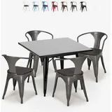 set tisch 80x80cm 4 stühle schwarz industriestil century wood black - Dunkel Grau - Grau