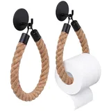 Toilettenpapierhalter Ohne Bohren Schwarz Matt klopapierhalter schwarz Vintage Design, WC Papier Halterung Ohne Bohrung, Klorollenhalter Ohne Bohren, Dekoration für Badezimmer(2 Stück)