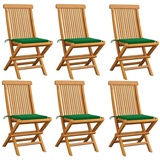 vidaXL Gartenstuhl Gartenstühle mit Grünen Kissen 6 Stk. Massivholz Teak (6 Stück) grün