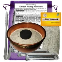 Räucherset Starter Set [7-TLG] zum räuchern für [JESES RÄUCHERWERK] 30x Räucherkohle + Räucherzange + Räucherschale + Räuchersand + Räucheranleitung. 81116-4KU
