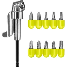 RYOBI Winkelschraubvorsatz mit 10 Schrauberbits RAKRAD11 (1/4" Hex Werkzeugaufnahme, 360°-Verstellbarkeit, Magnetbithalter mit max. 11 Nm Drehmoment)