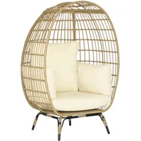 Polyrattan Ei-form Sessel Rattanoptik Gartenstuhl Mit Weichen Sitzkissen Alu Rahmen Kaki Beige