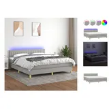 vidaXL Boxspringbett mit Matratze & LED Hellgrau 180x200 cm Stoff