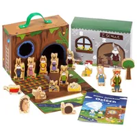 YoaMo Osterkalender Spielkoffer mit 16 Holzfiguren & Osterhasengeschichte Ostern