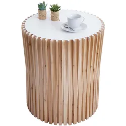 Beistelltisch MCW-N31, Couchtisch Kaffeetisch Loungetisch Blumentisch Nachttisch Tisch, Tanne Holz Ø51cm natur-weiß