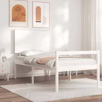 vidaXL Seniorenbett mit Kopfteil 90x200 cm Weiß Massivholz
