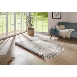 Teppich NORTHRUGS "Borbon Wendeteppich" Gr. 32, beige (creme, grau), H:5mm Ø:200cm, Polypropylen (PP), Teppiche, In-& Outdoor, Wetterfest, Balkon, Garten, Wohnzimmer, Wasserfest
