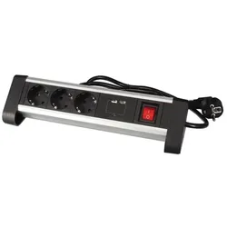 Perel Steckdosenleiste mit Schalter, 3 Schutzkontakt-Steckdosen, 2 USB-Ladebuchsen, Kabel 1.4 m, 3G1.5, Innenbereich, Schwarz/Grau