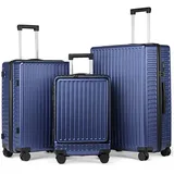 TAN.TOMI Handgepäckkoffer Business-Trolley-Set für Flugzeug, PC Hartschalenkoffer mit Laptopfach, 4 Rollen, Reisetrolley Hartschalenkoffer mit TSA-Schloss blau