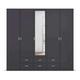 Rauch Kleiderschrank RAUCH "Schrank Garderobe Wäscheschrank GAMMA in 3 Breiten", grau (graumetallic), B:226cm H:210cm T:54cm, Holzwerkstoff, Schränke, Kleiderschrank, viel Stauraum mit 6 Schubladen, mit Spiegel TOPSELLER MADE IN GERMANY, Topseller
