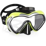 Tauchmaske Panorama HD Schnorchelbrille, Anti-Fog Schwimmbrille Erwachsene Jugend Tauchmaske Schwimmbrille mit Nasenschutz für Tauchen, Schnorcheln, Schwimmen (Gelber Rahmen - klares Glas)