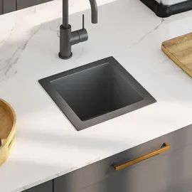 vidaXL Handgemachte Einbauspüle schwarz Edelstahl Handbetätigung 300 x 300 mm