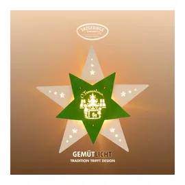 Weigla - Fensterbild original Erzgebirge Stern Oh Tannenbaum I Weihnachtsdeko Fenster I 1 LED Lampe I 0,8 W, E14 I Fensterbild Weihnachten I Weihnachtsbeleuchtung Holz I Fensterdeko hängend