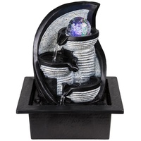 Tischbrunnen mit Beleuchtung Farbwechsel Wasserspiel Zimmerbrunnen, Kunststoff schwarz grau braun, 1x RGB LED bunt, LxBxH 21x17,5x25,5 cm