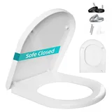 Shgjutop Toilettendeckel mit Absenkautomatik, WC Sitz mit Absenkautomatik, Klodeckel mit Quick Release, Antibakterielle Klobrille in D Form, Neue Weiß Toilettensitz, bis 200 kg, Robuster Kunststoff