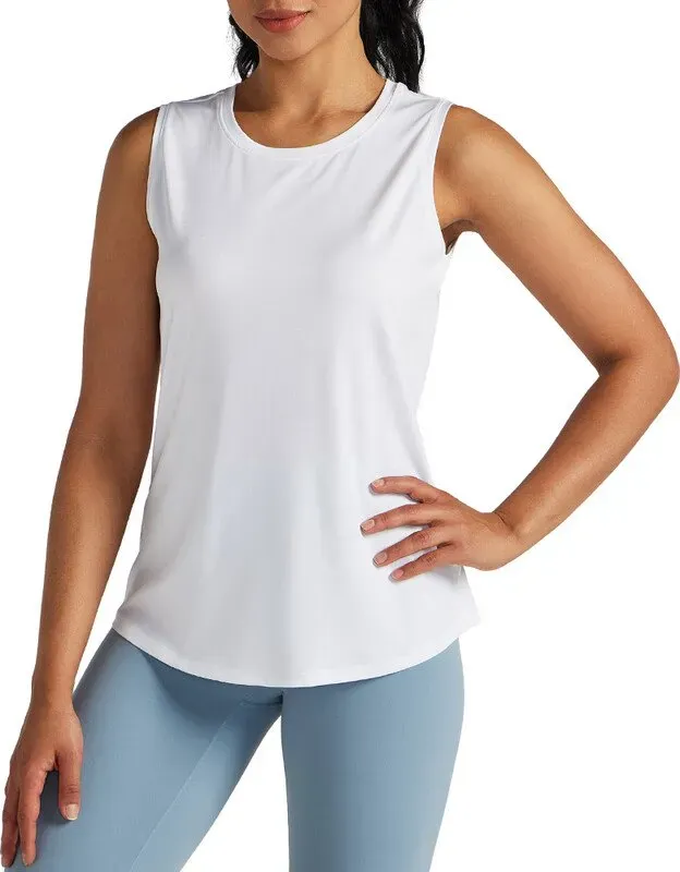 Willit Damen-Workout-Tops, ohne Ärmel, Running/Yoga, schnelltrocknend, active Shirts, lockere Passform, weiß, XL