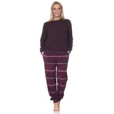 Normann Pyjama Normann Damen Frottee Schlafanzug langarm mit Bündchen Hose gestreift rot 40-42