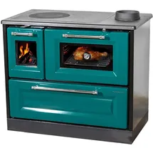hosseven Kaminofen mit Backfach und Herdplatte 4012 Grün Holzofen 8 kW Holz Ofen Mehrfachbelegung Kamin Heizofen Küchenherd
