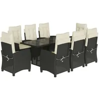 VidaXL 9-tlg. Garten-Essgruppe mit Kissen Schwarz Poly Rattan