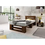 Lermowood Palettenbett M2 100 x 200 cm mit Kopfteil Palisander Holzbett Massivholzbett Bett aus Paletten Seniorenbett Kinderbett Jugendbett - Dunkelbraun