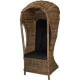 KRINES HOME Strandkorb 1-Sitzer "Beach" aus echtem Rattan Rattansessel Flecht-Sessel mit Dach Single für eine Person (Grau Natur) - Braun