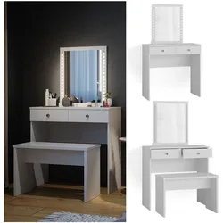 Vicco Schminktisch Frisiertisch Frisierkommode Elara Weiß LED Spiegel Sitzbank 80x79cm modern Schlafzimmer Kommode Schminkspiegel Schublade Ablage Aufbewahrung Kosmetiktisch Make-Up-Tisch