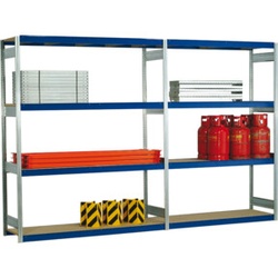 Regalwerk EMIL-Weitspannregal Holzpaneel Grundfeld HxBxT 2500x1750x600 mm 4 Ebenen RAL5010
