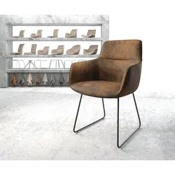 DELIFE Fauteuil Pejo-Flex brun antique cadre patin noir, Chaises de salle à manger