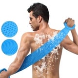 URAQT Rückenbürste Körperbürste, 73cm Länge Rückenschrubber Massagebürste Silikon, Schrubber Silikonbürste für Körper Rücken Peeling Bad, Dusche Waschhilfe zum Entfernen Abgestorbener Haut (Blau)