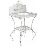 PALAZZO INT Landhaus-Flair für Bad & Garten! Der Nostalgie-Waschtisch „Maison Shabby Chic“ mit Emaille-Schüssel & Handtuchhaltern ist EIN stilvoller Vintage-Blickfang. H 113 × 80 × 71 × 49 cm