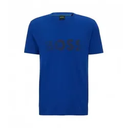 BOSS für Herren. 50494106 Blaues Design Strick-T-Shirt (S), Lässig, Baumwolle, Kurzarm