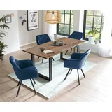 SalesFever Essgruppe, (Set, 5 tlg.), Stühle mit 360° Drehplatte unter der Sitzfläche, mit echter Baumkante, blau