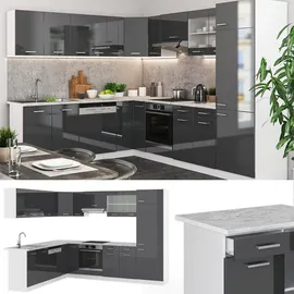 Vicco Winkelküche R-Line L-Form 227 x 287 cm Anthrazit Hochglanz/Weiß