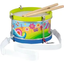 GoKi 61848 Trommel Blumenwiese – Kinder Trommel ab 3 Jahren mit Gurt & Holzstöcken, buntes Musikinstrument aus der goki66-Serie, 21,5 cm