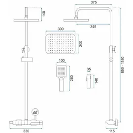 REA Duschgarnitur mit Thermostat Gold 115 cm