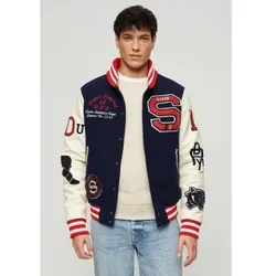 Superdry für Herren. M5011867A Navy College Varsity Abzeichen Bomberjacke (S), Lässig, Polyester, Langarm, Marine