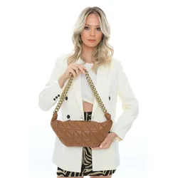 Madamra - Chain Quilted Oval Bag - Kupferbraun