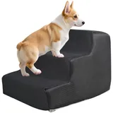 Hundetreppe,3-stufige Hunderampe und Treppe für Bett 30cm,rutschfeste graue Haustiertreppe mit hochdichtem Schaumstoff, ausgewogene Haustierrampe für Sofa und Stuhl