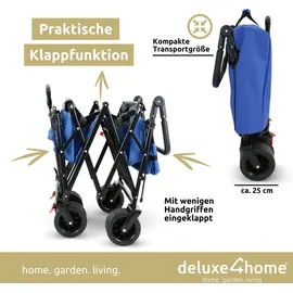 deluxe4home Bollerwagen faltbar mit Dach blau/grau