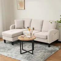 Abrihome L-förmig Ecksofa 3-Sitzer Sofa-185x118x82 cm mit Chaiselongue, Leinenbezug und Schaum, Beige - Beige