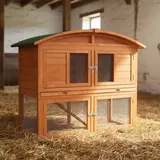 Runddach Kaninchenstall Aufzucht Freigehege Freilauf Käfig Nagerkäfig Holz Braun Laufstall Laufgitter Kleintier Hasenkäfig Draußen Gehege Haus Hamster Küken Tür