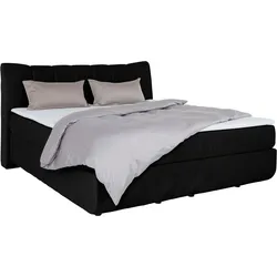 Boxspringbett LEONIQUE "Océane", schwarz, B:190cm L:221cm, Komplettbetten, Boxspringbett, Bodenfrei- wirkt freischwebend, verschiedene Härtegrade (auch H4)