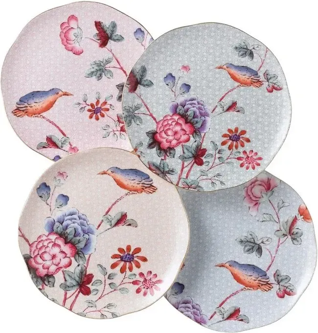 WEDGWOOD Cuckoo (Harlequin Kollektion) Fein Bone China Dessertteller Set - 4er Set, Buntes Blumenmuster