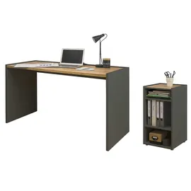 furn.design Schreibtisch Center (in matt grau mit Wotan Eiche, Set 2-teilig), inklusive Container grau